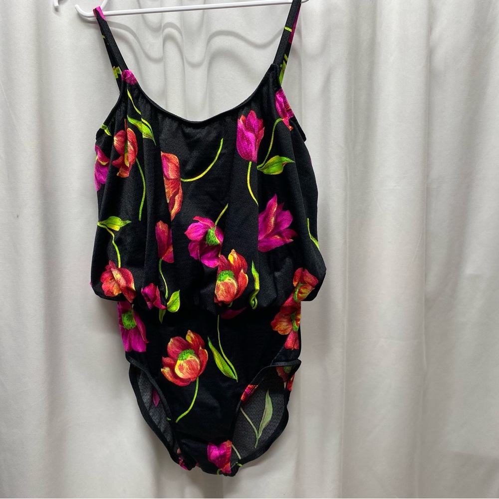Vintage 80’s swimsuit women's size 10 bathing suit tropical neon one piece